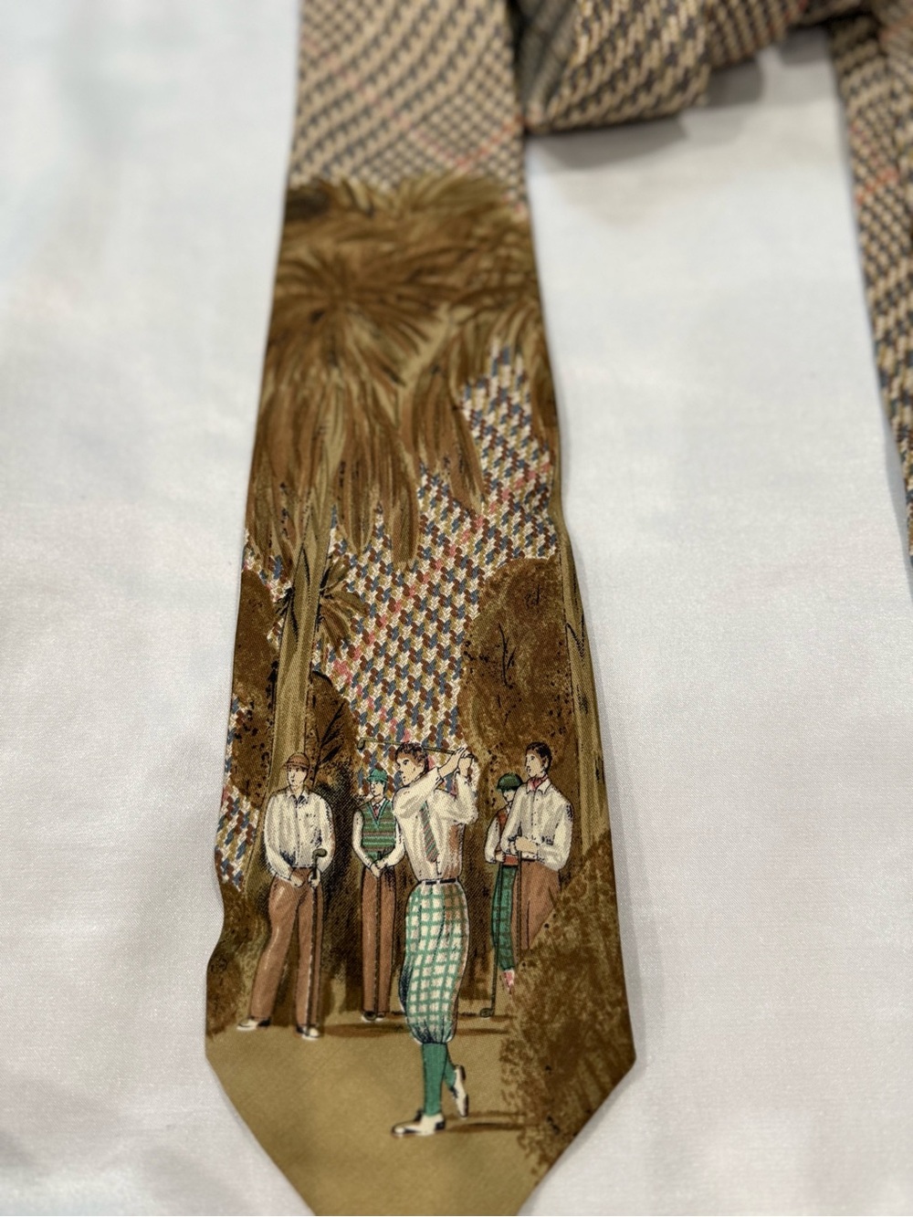 Polo by Ralph Lauren Palm Golfers Pattern Plaid Silk Mens Tie Brown Multicolor - Picture 3 of 10